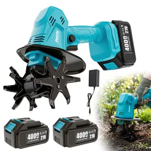 Cordless Garden Tiller Cultivator with 2 x 4.0Ah Batteries, Mini Handheld Electric Tiller for Soil Cultivation, Weeding & Raised Garden Beds Tool Portable