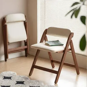 YESWOOD Solid Wood Folding Dining Chairs with Cushion, Solid Oak and Leather Dining Chair with Padded Seats, Portable and Assembled Foldable Kitchen Chairs for Dining Room, Living Room