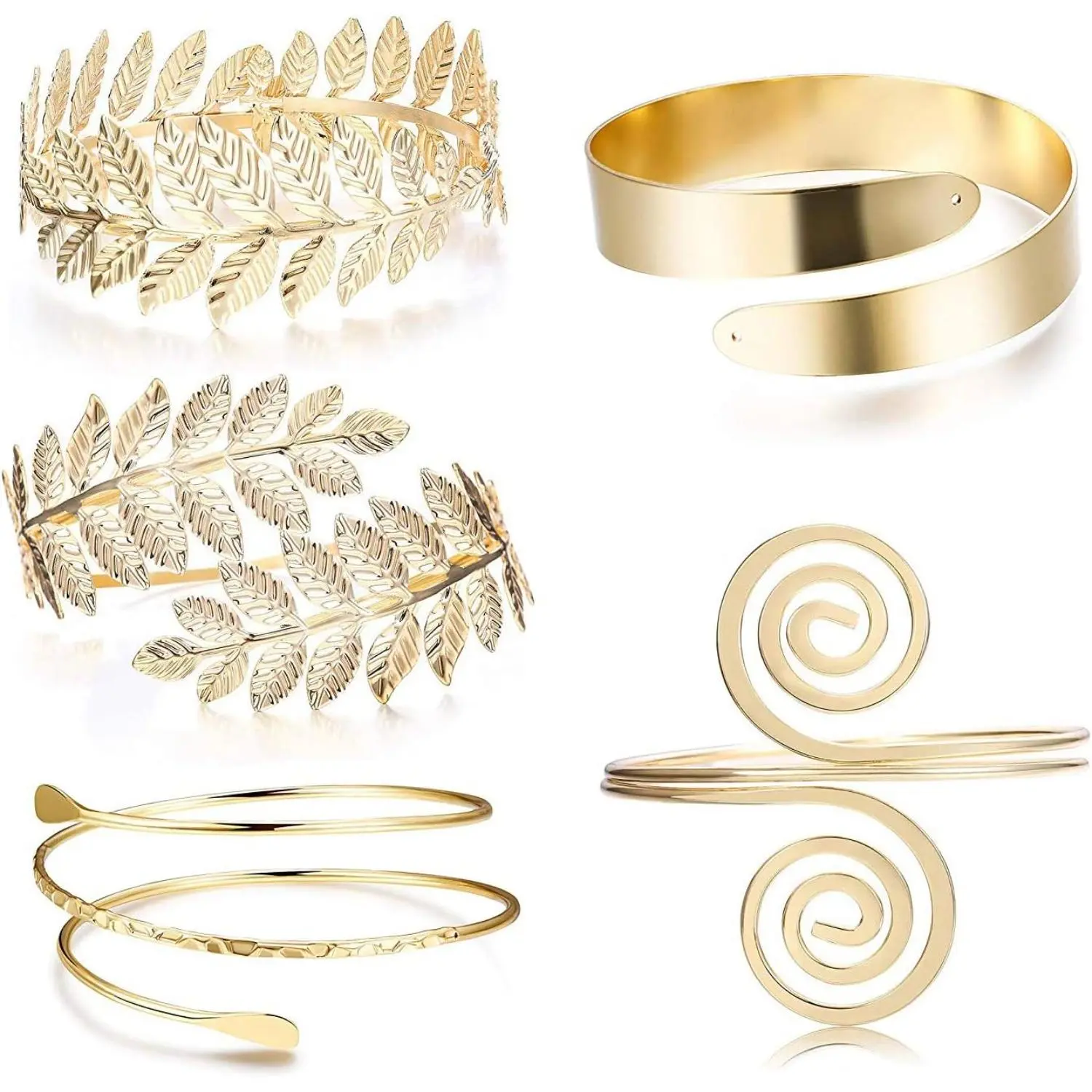 Jstyle 5 count Upper Arm Bracelet Cuff Jewelry Set for Women  Victorian Filigree Swirl Gypsy Bracelet Minimalist Coil Boho Plated Bangle Bracelet Open Armlet Leaf Armband Daily