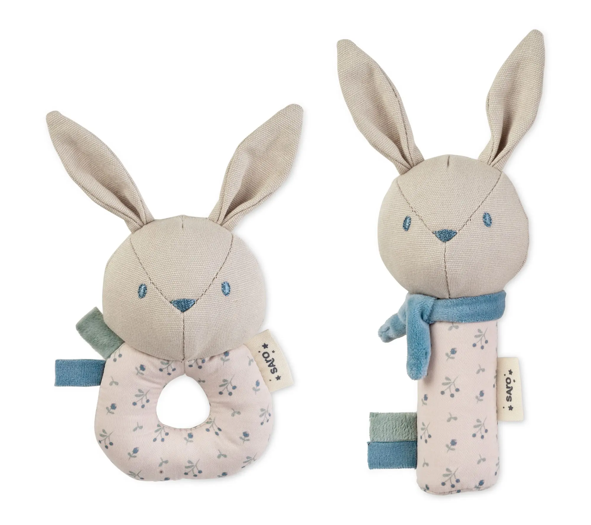 Saro Cotton Bunnies Rattle Ring & Squeaker Set