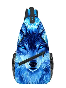Ice Wolf Pattern Full-Panel Print Chest Bag Zipper Bum Bag Casual Bum Bag