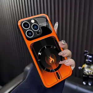 Cyber Mecha Flame MagSafe Compatible High Gloss Tempered Glass Protective Case with Shockproof Frame for [iPhone 15 Pro Max] 952