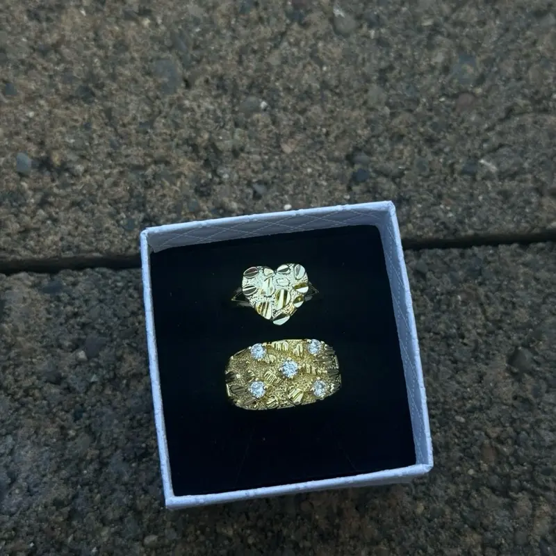 His & Hers 14k Gold Plated Heart Nugget Ring Mens Nugget Ring Fashion Jewelry bundle