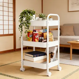 Multi-Layer Mobile Storage Trolley Cart Rolling Utility Rack for Kitchen Bedroom Bathroom & Pantry Organization Foldable Large Capacity Clothes Storage Box Desk Organizer Design with 4 Wheels and High Edges hat blade stand