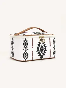 Boho Style Ethnic Pattern Makeup Bag, Large Capacity Cosmetic Bag, Portable Cosmetic Travel Bag with Zipper and Carry Handle, Western Makeup Bags for Women