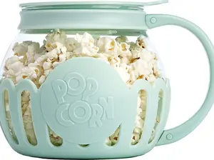 Patented Micro-Pop Microwave Popcorn Popper with Temperature Safe Glass 3-in-1 Lid Measures Kernels and Melts Butter, Made Without BPA, Dishwasher Safe 1.5-Quart, Aqua Bowls Borosilicate
