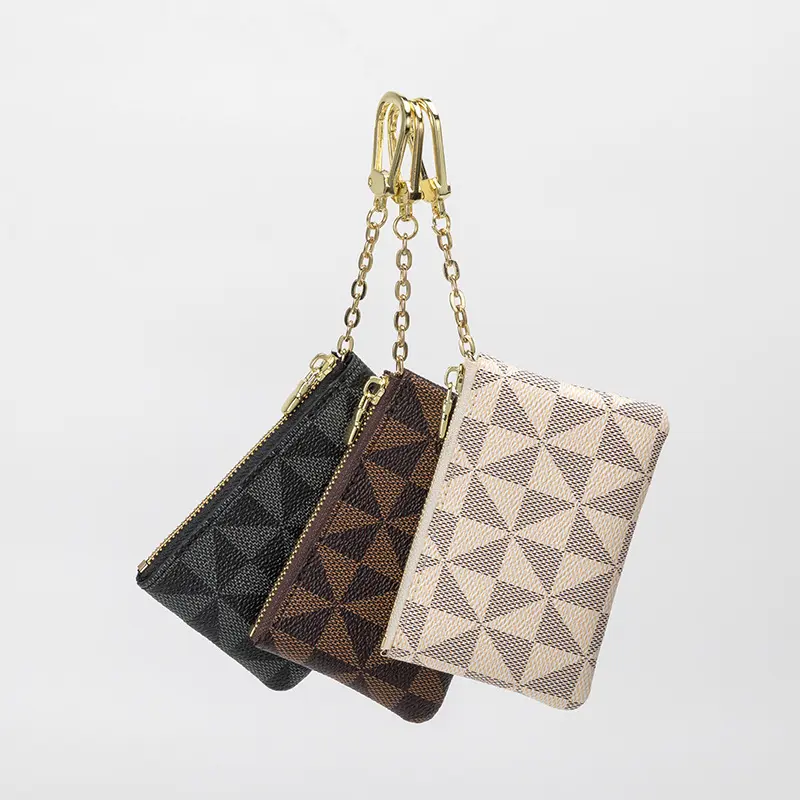 Women's Casual Mini Zipper Wallet, Solid Coin Purse with Gold Accents and Keychain, Lightweight for Pocket-Size Ease