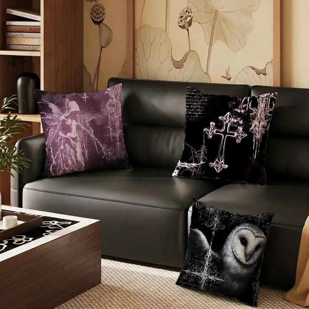 Gothic Coquette Cybersigilism Pillow Case Anti-dustmite Pillowcase Invisible zipper silky short plush Sofa cushion cover