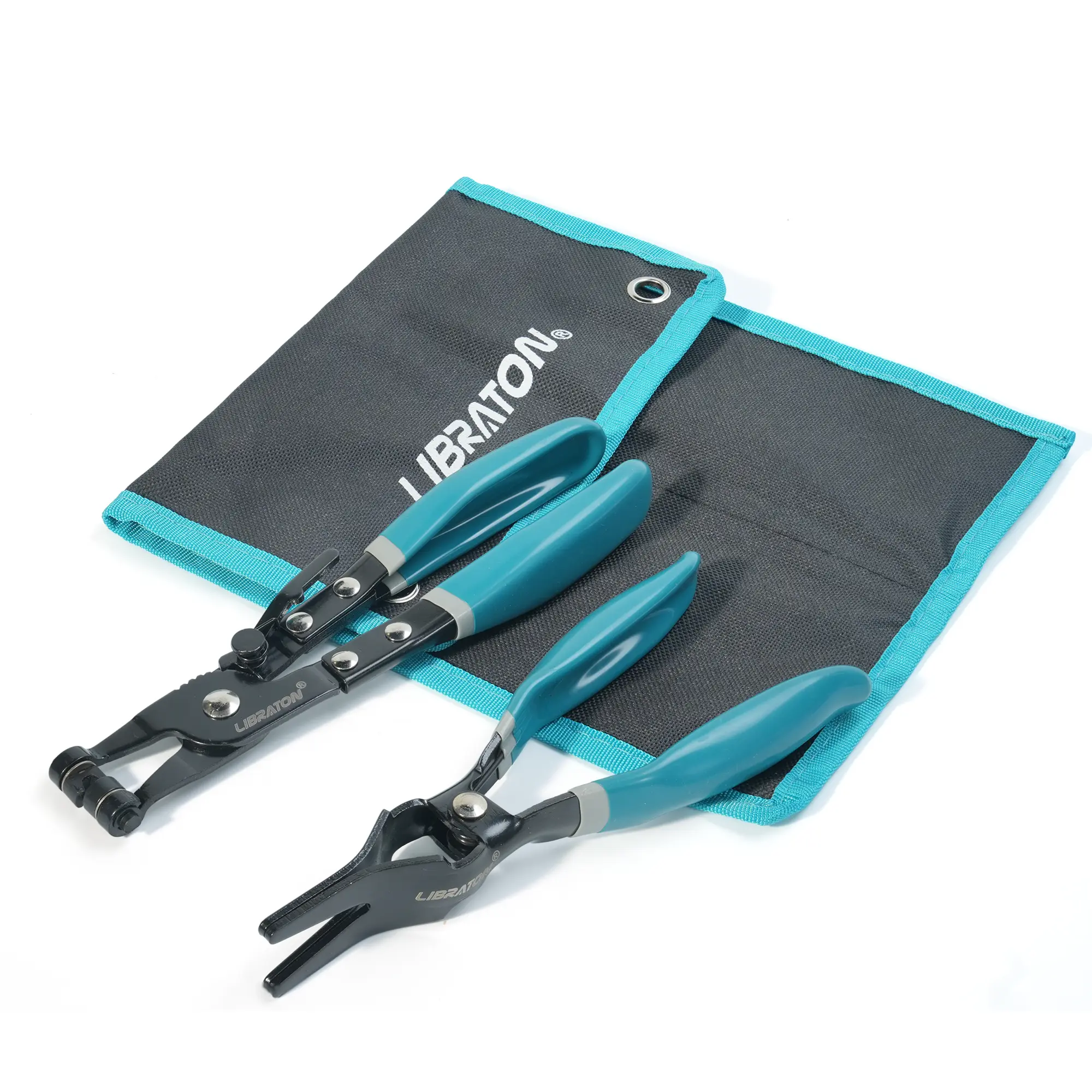 LIBRATON 2Counts Hose Clamp Pliers Set, with Hose Clamp Pliers, Hose Remover Pliers, Storage Pouch, Hose Remover Pliers for Fuel Oil Water Pipe, Hose Clamp Tool with Swivel for Removal and Installation fathersdaygift
