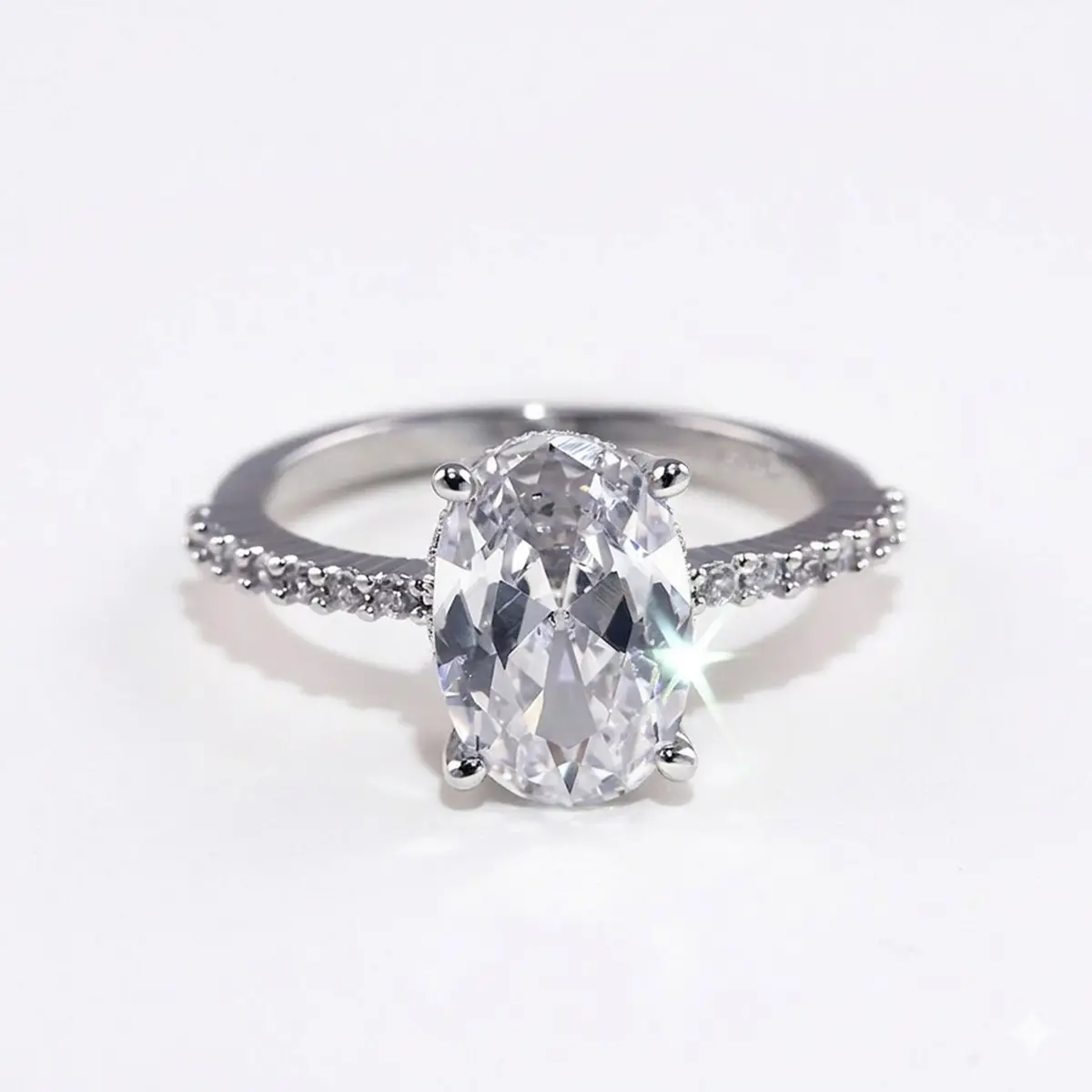 Oval cubic quartz wedding ring, women's style, vintage oval engagement ring with double-prong setting, cubic quartz ring, size 7-9