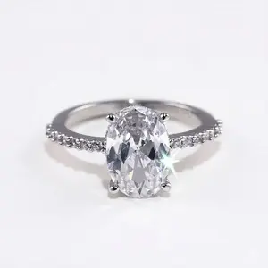 Oval cubic quartz wedding ring, women's style, vintage oval engagement ring with double-prong setting, cubic quartz ring, size 7-9