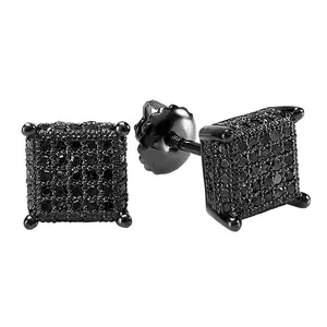 Dazzlingrock Collection 0.50 Carat (ctw) Round Black Diamond Cube Unisex Screwback Stud Earrings in Black Plated 925 Sterling Silver