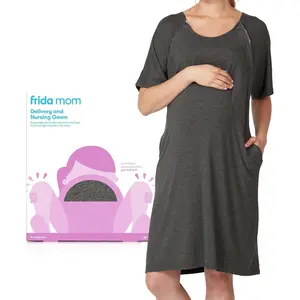 Frida Mom Labor and Delivery Gown for Hospital, Easy-Snap, Tagless Nursing Gown with Skin-to-Skin Access and Full Coverage in The Back