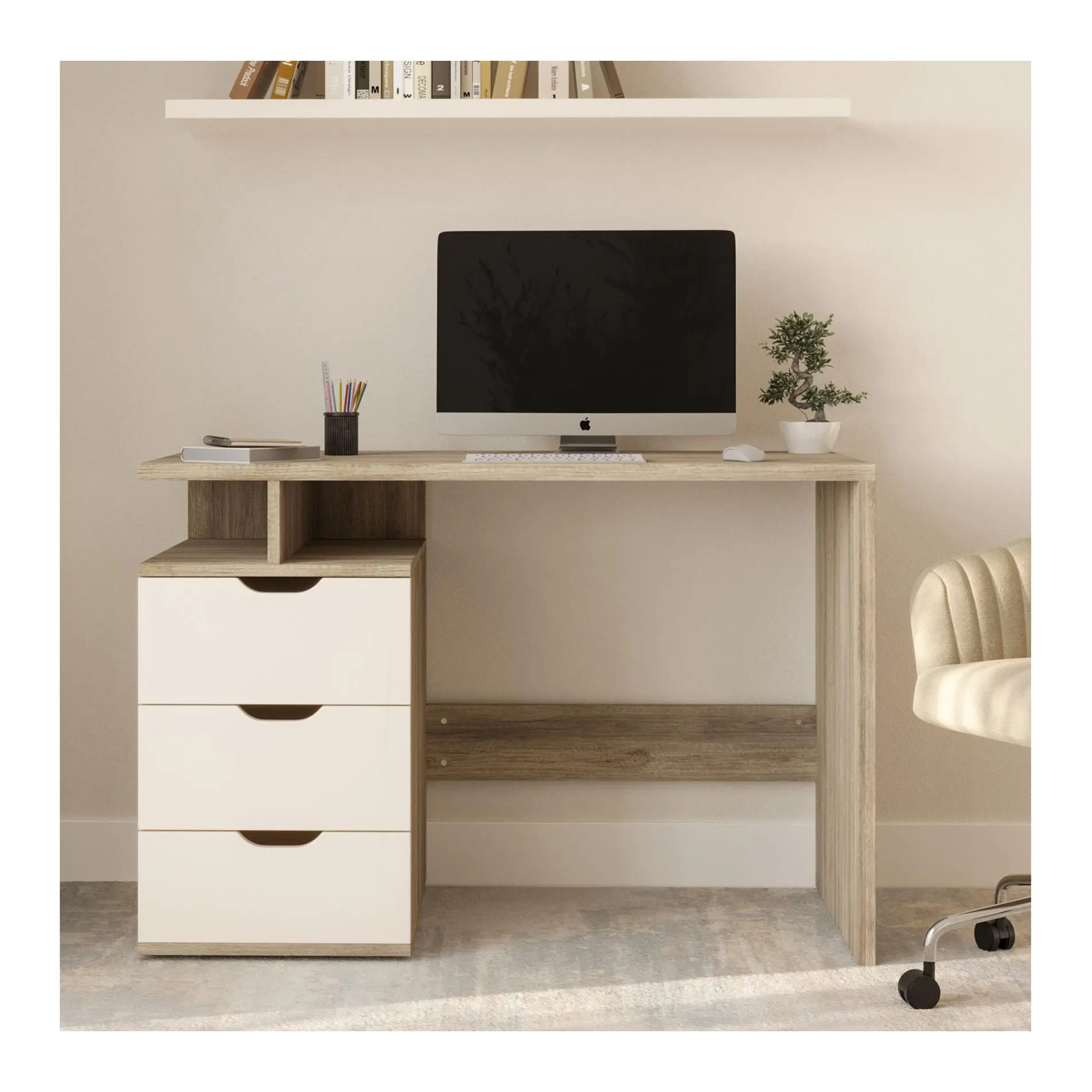 Lavish Home Computer Desk with Attached 3-Drawer Cabinet Lavish Home Computer Desk with Attached 3-Drawer Cabinet