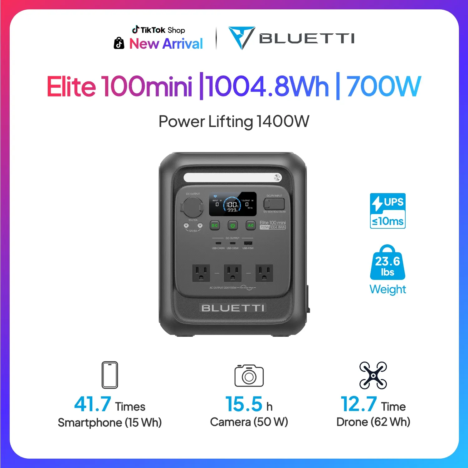 [New Arrival] BLUETTI Elite 100 MINI Portable Power Station, 1kWh LiFePO₄ Battery, Solar Generator for Home Backup, Camping, RV, Road Trips, Outdoor Adventures, Power Outages & Emergency Power, Optional 100W-350W Solar Panel