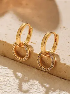 Elegant 18K Gold Plated Copper Double Hoop Earrings Micro Inlaid Zircon Round Drop Pendant Minimalist Style Earrings for Women