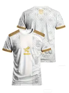 Mexican Aztec Totem Eagle Emblem T-shirt - Retro Gold Pattern Fan Memorial Athletic Style Short Sleeve, suitable for sports, team competitions, and daily casual wear, Casual Sports Tops