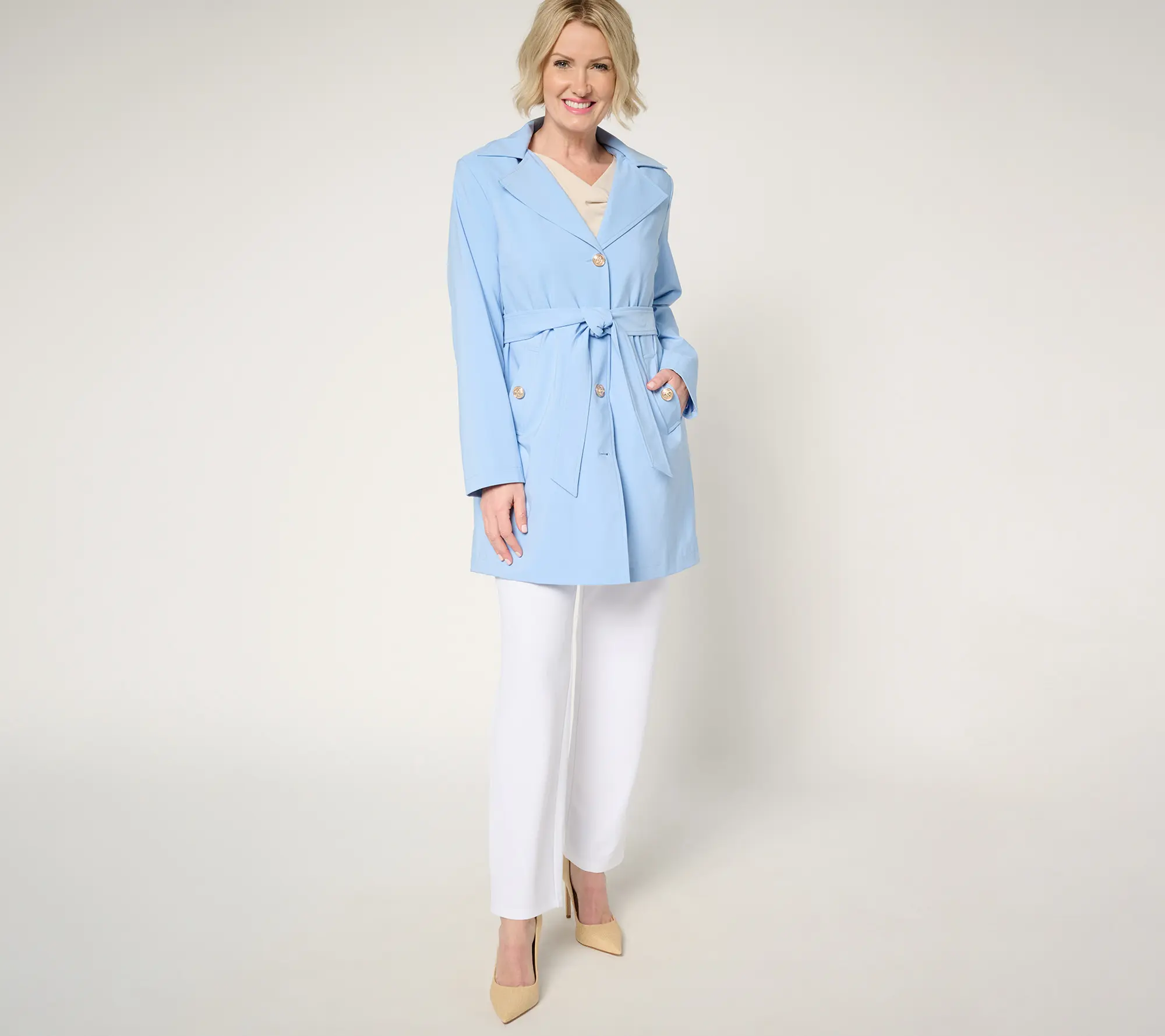 Dennis Basso Regular Water Resistant Trench Coat with Hood