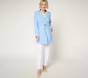 Dennis Basso Regular Water Resistant Trench Coat with Hood