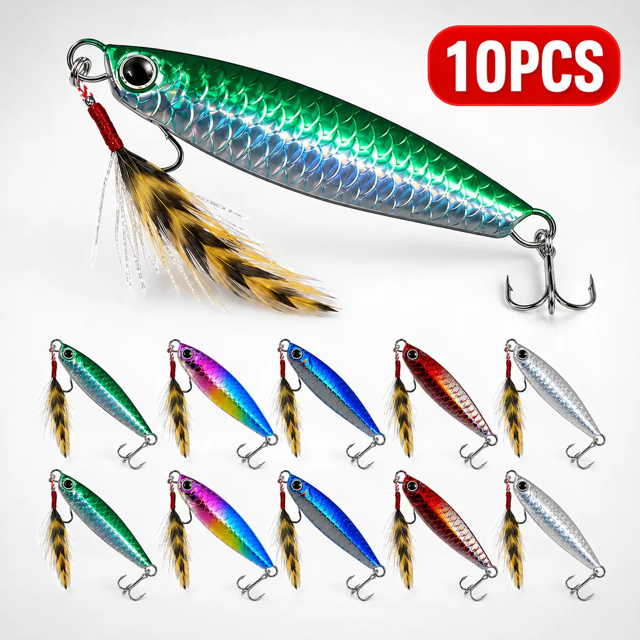 10PCS 0.9oz Falling Iron Plate Lure with Fish Scale Pattern，artificial lure, Universal Killer Bait for All Water Layers Fishing, Jig Bait for All Water Levels