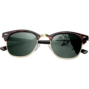 Semi Rimless Polarised Sunglasses Men Women Classic Horn Rimmed Frame UV400 Half Frame Shades