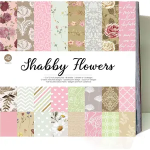 48 sheets 12x12 Scrapbooking Cardstock Decorative Paper Pack -  Shabby Flower - for Card Making Journaling Planner Origami Scrapbook Paper Scrapbook Materials Supplies