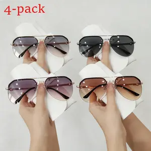 Women's Sunglasses Set (4-Pack) 2026 Fashion Metallic Half-Rim, Anti-UV, Multi-Style Lightweight Frame Eyewear - Punk Retro Oval, Burgundy, Casual Stylish for Outdoor, Rave Use, Womens Sunglasses