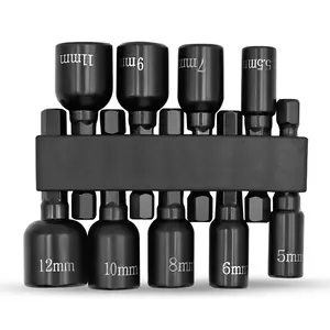 9 nut sleeve kits, metric hexagon socket drill bit, with 1/4-inch hexagonal shank, metal black chuck adapter, no assembly required, size 5mm-12mm