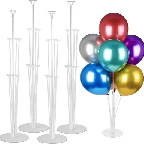 4 Pcs Plastic Balloon Stand Kits with Sticks & Stable Base Support, No-Basic Balloon Arches Decorations for 4-Row Party Setup, Festive Table Decor for Birthday Events, Home & Party Supplies