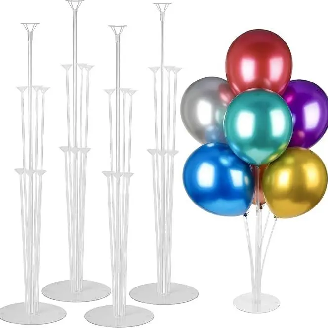 4 Pcs Plastic Balloon Stand Kits with Sticks & Stable Base Support, No-Basic Balloon Arches Decorations for 4-Row Party Setup, Festive Table Decor for Birthday Events, Home & Party Supplies