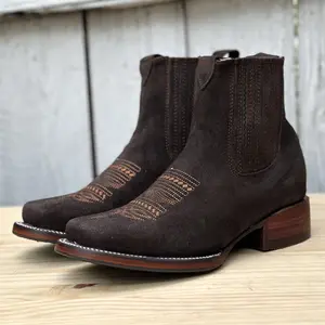 Women's Chocolate JB-723D Suede Western Ankle Boot with Rubber Sole and Leather Lining | Made in Mexico