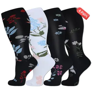 ISUNIE 4 Pairs Wide Calf Compression Socks for Women & Men, 15-20 mmHg, Breathable, Lightweight & Moisture-Wicking for Circulation, Work, Travel & Everyday Wear, Live Exclusive