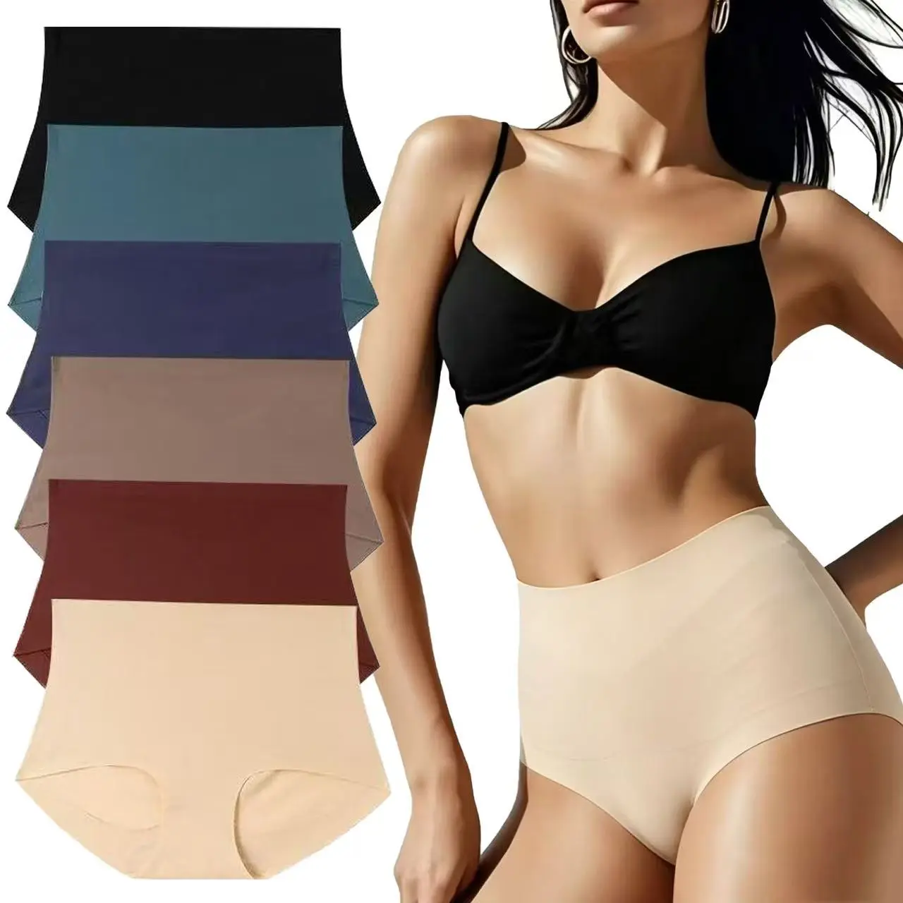 (6PC)Women's Seamless High-Waist Shapewear Panty, Invisible Hip-Lift Abdomen Compression Slim Briefs, Breathable Soft Skin-Friendly Stretch Minimalist Underwear, Fits S-XXL Plus Size, 4/6-Piece Daily Wear Set (Pairs with Jeans)