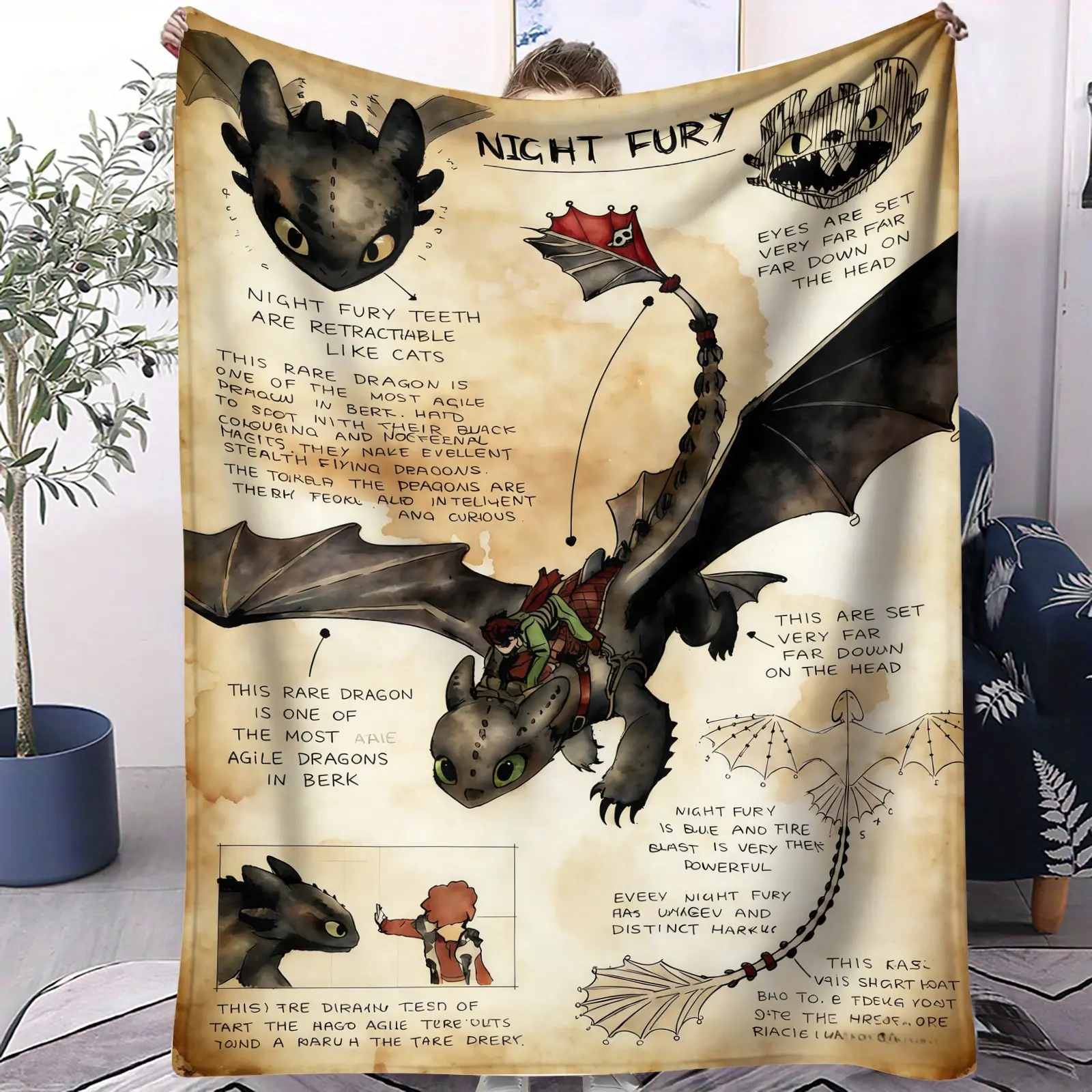 Night Fury Toothless Pattern Soft Warm Lightweight Flannel Throw - Beds Couches Use, Bed Cover, Napping Option for Movie Fans, Office Sofa Nap Accessory, Ideal Birthday Gift, Soft Warm Blanket, Napping Throw Blanket