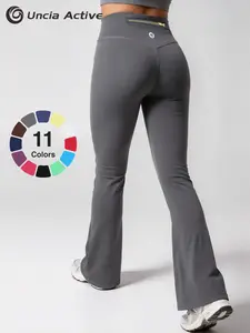 Women's Gold Zipper Pocket Flare Leggings, Sports Bottoms for Yoga, Gym Workouts