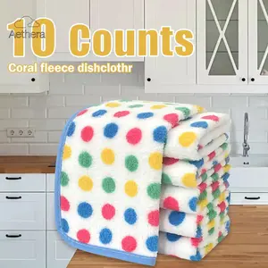 10Pcs Kitchen Dishcloths Multicolor Dots, TikTok Viral Coral Fleece Cleaning Cloths, Super Absorbent Reusable Dish Towels, Anti-Oil Launderable Fuzzless Quick-Dry, Perfect for Kitchen Dishwashing Counter Cleaning Household Daily Use