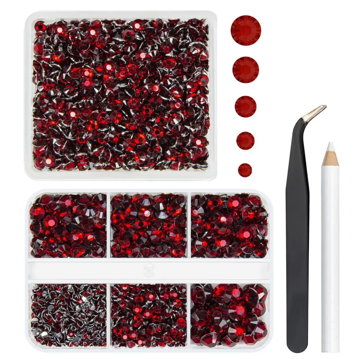 2 Boxes 3060PCS Dark Red Crystal Resin Rhinestones for Crafting 2mm-6mm Flatback Gems Stones Non-Hotfix Diamonds Crystals for Nails Face Eyes Makeup Tumblers Mugs Bottles Crafts Clothes Shoes
