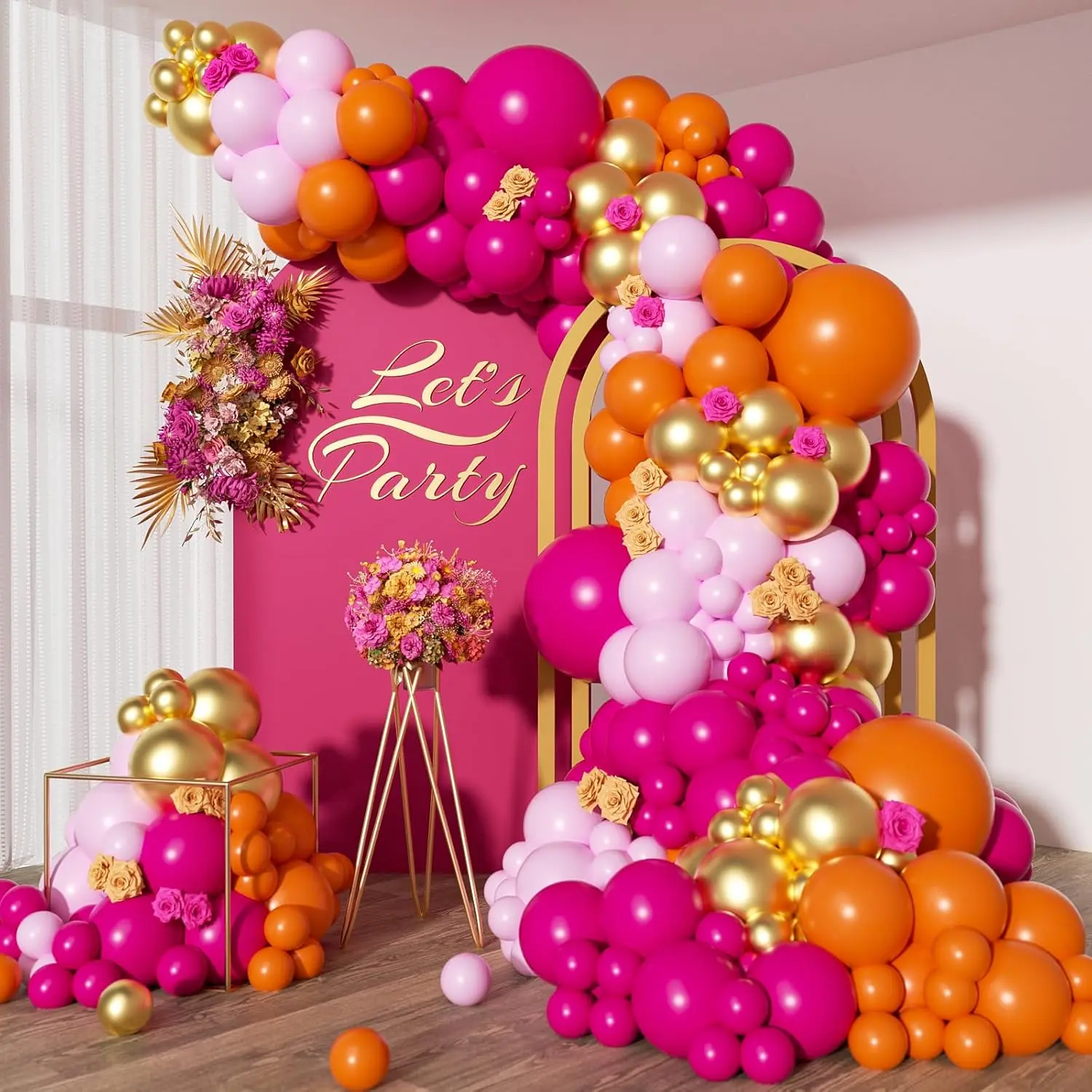 203 count  Orange Balloon Garland Arch Kit, Hot  Orange Metallic  Latex Balloons for Tropical Engagement Bridal Shower Bachelorette Birthday Party Balloons Decorations
