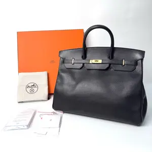 Pre-owned HERMÈS Birkin 40, Noir ADEN Grained Calfskin Handbag, 1996, Approx. 40cm Base Length, Serial No. N23334979