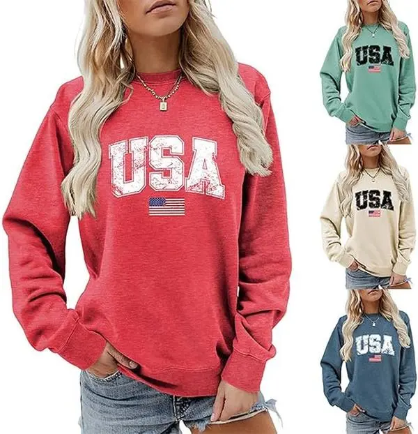 USA Sweatshirt For Women American Flag Graphic Shirt Patriotic Fall Long Sleeves Casual Pullover Tops