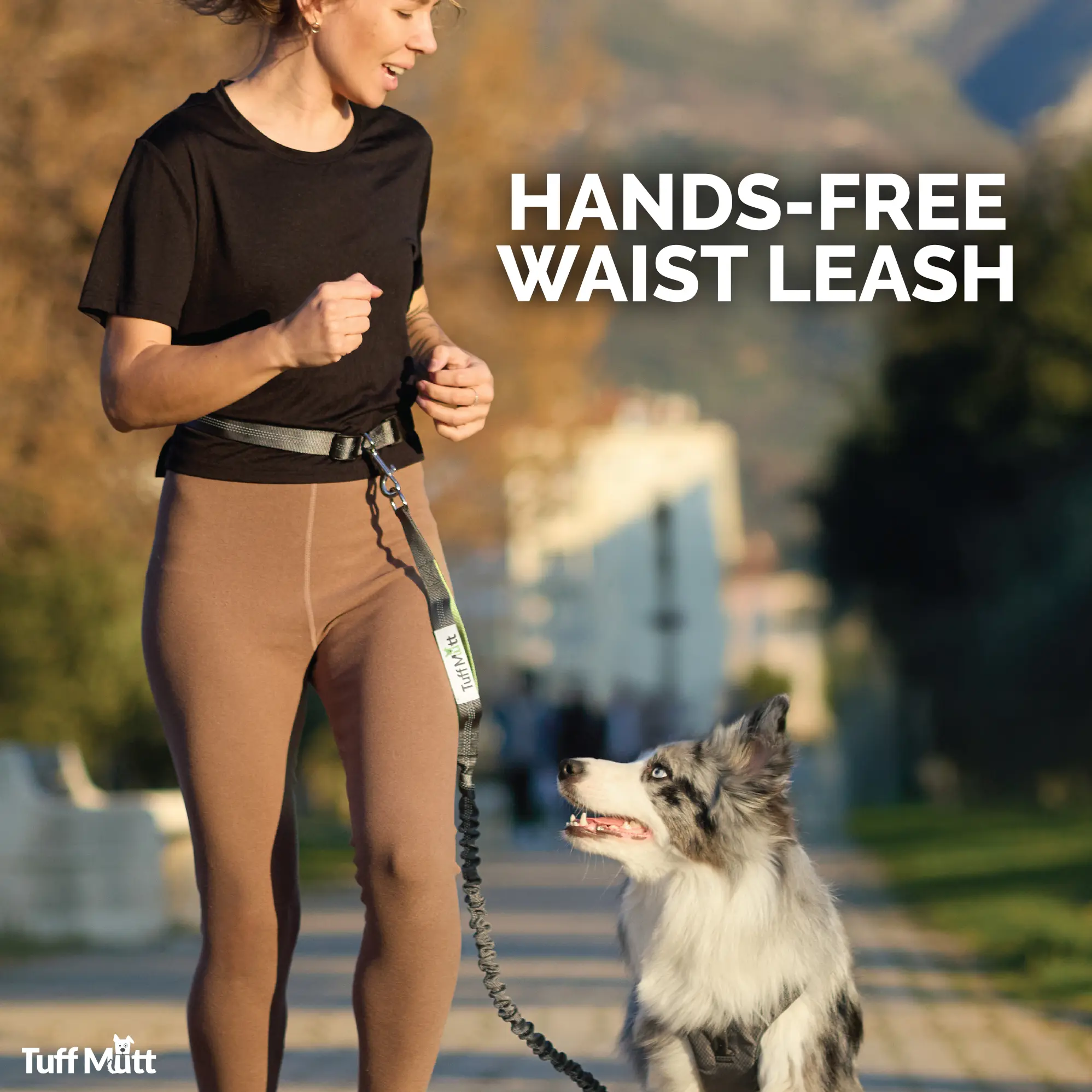 ‍ Hands-Free Dog Leash for Walking & Running | Tuff Mutt Bungee + Reflective Waist Belt