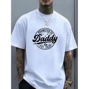 Plus Size Men's Cotton T-shirt Father's Day Gift 2028 Daddy Promoted Tee Vintage Style Graphic Print Crew Neck Short Sleeve Casual Summer Top for Big And Tall Dads