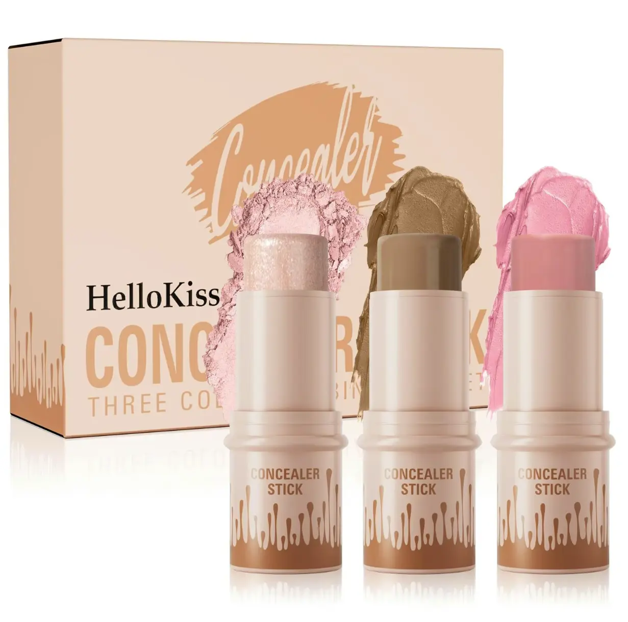 3-Piece Makeup Stick Kit with Highlighter, Blush & Contour - Long-Lasting, Waterproof & Blendable Formula for Smooth, Flawless Face Makeup