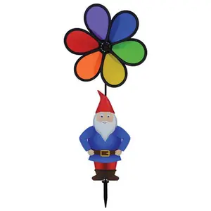 In the Breeze 2697 Gnome with 10 Inch Rainbow Flower Spinner Weather Resistant Yard Garden Decor Wind Spinner