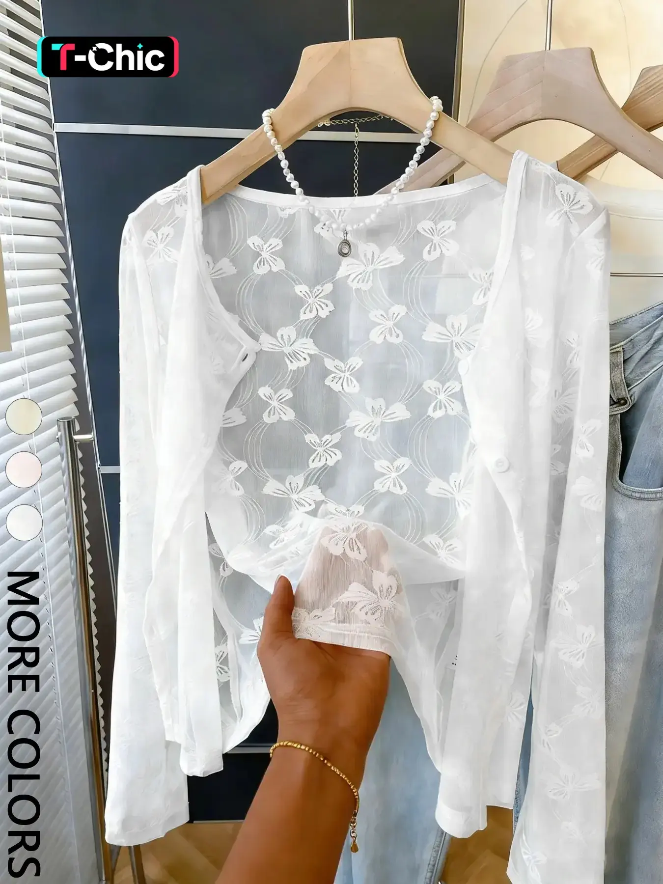 Women's Cropped Lace Knitwear Cardigan, Sheer Long Sleeve Open-Front Cardigan with 3D Floral Embroidery, Breathable Mesh, Fitted Casual Top for Photo Shoots & Weekend Outings
