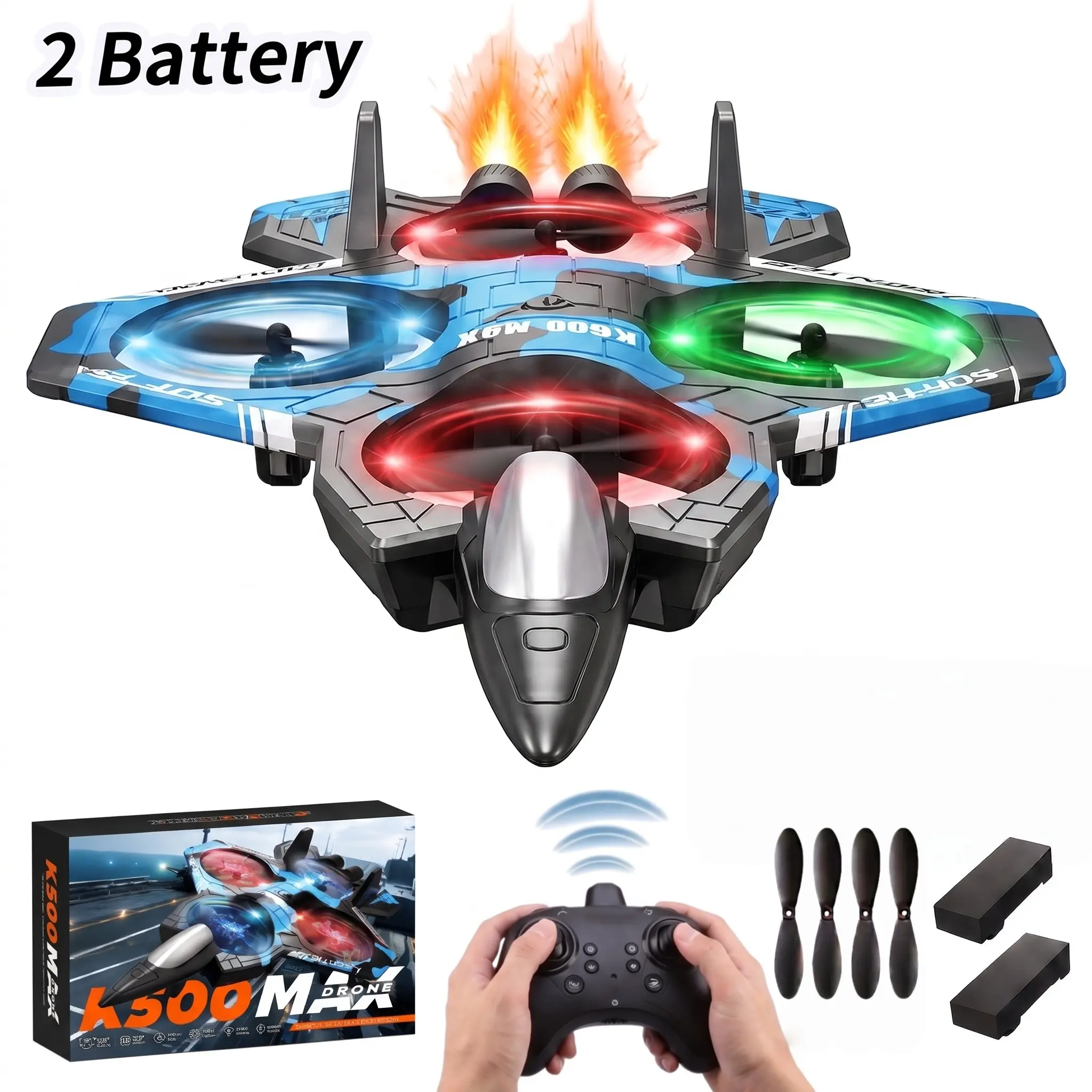 Newly Upgraded RC Fighter Jet/Drone for Kids—Foam RC plane featuring LED lights, altitude hold/hover, 360° flips, and stunt spins; adjustable speed, suitable for boys and girls; perfect for indoor and outdoor use; includes 2PC batteries—an ideal gift!
