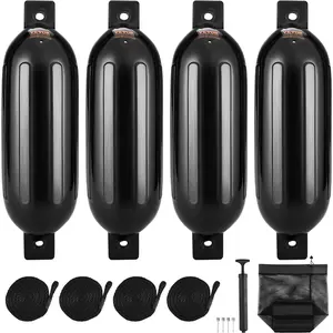 VEVOR Boat Fenders,  5.5" x 20" Boat Bumpers for Docking, Inflatable Ribbed Fender with Center Holes, Marine Boat Dock Fender Bumper with Air Pump, 4 Needles and 4 Ropes and Storage Bag, Black
