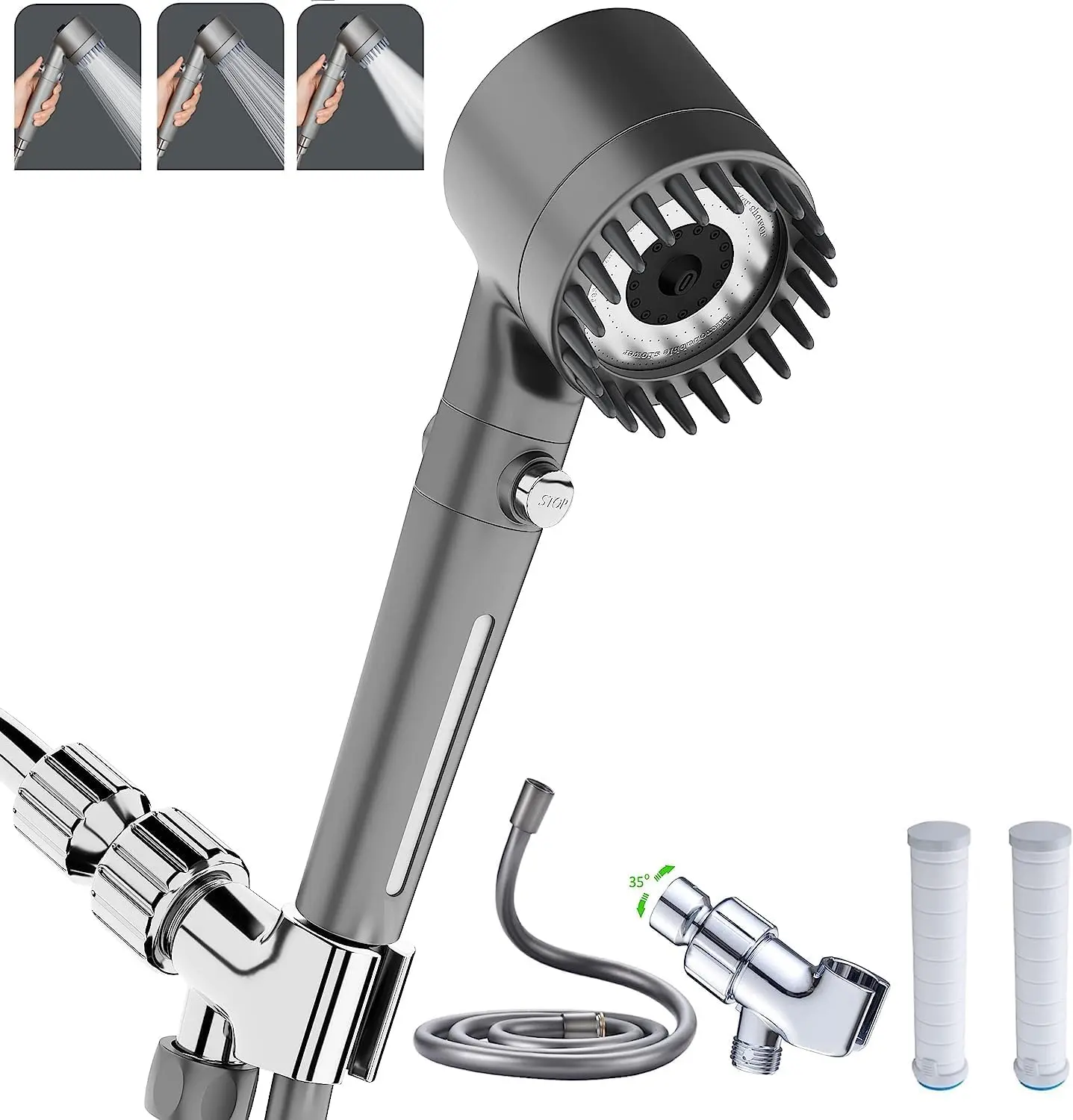 Shower Head with Handheld, Shower Heads High Pressure, High Flow Even with Low Water Pressure-Hand Held Showerhead Set,3 Modes Filtered Showerhead with 59″Replacement Hose/Bracket/Cotton Filters
