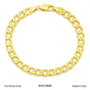 INTI DRIP 14K Yellow Gold Bracelet Cuban Curb Link 4.5 - 5.5mm Elegant Jewelry Made in Italy Hypoallergenic for Any Occasion