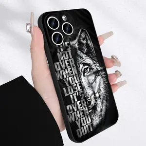 Phone Case: Wolf Portrait with Motivational Quote Pattern Printed Painted Frosted Straight Edge Fine Hole Mobile Phone Case Made of TPU Material, Popular Camera-Protection Case for iPhone 17/16/15/14/13/12/11 Pro Promax Plus
